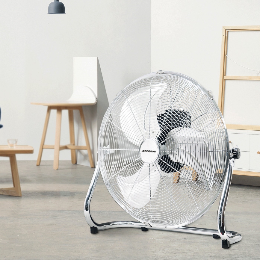 Aigostar - Lattiatuuletin 100W/230V kiiltävä kromi