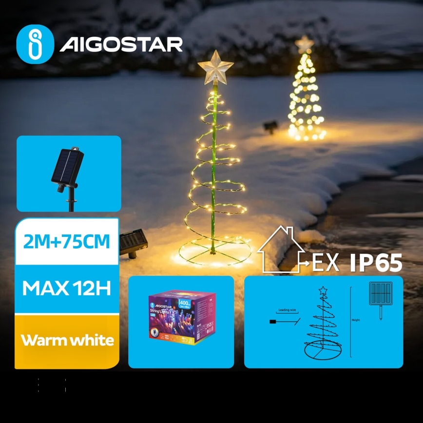 Aigostar - LED aurinkokäyttöinen joulukoriste LED/0,26W/3,7V 75cm IP65 lämmin valkoinen