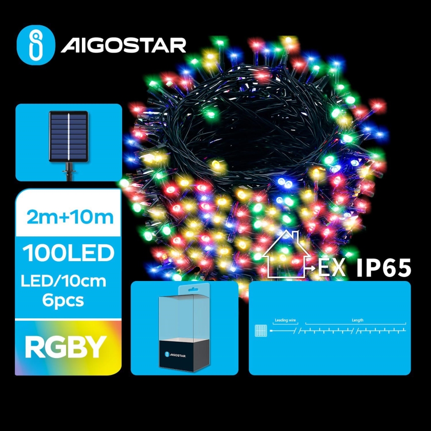 Aigostar - LED aurinkokenno jouluketju 100xLED/8 toiminnot 12m IP65 monivärinen 800 mAh