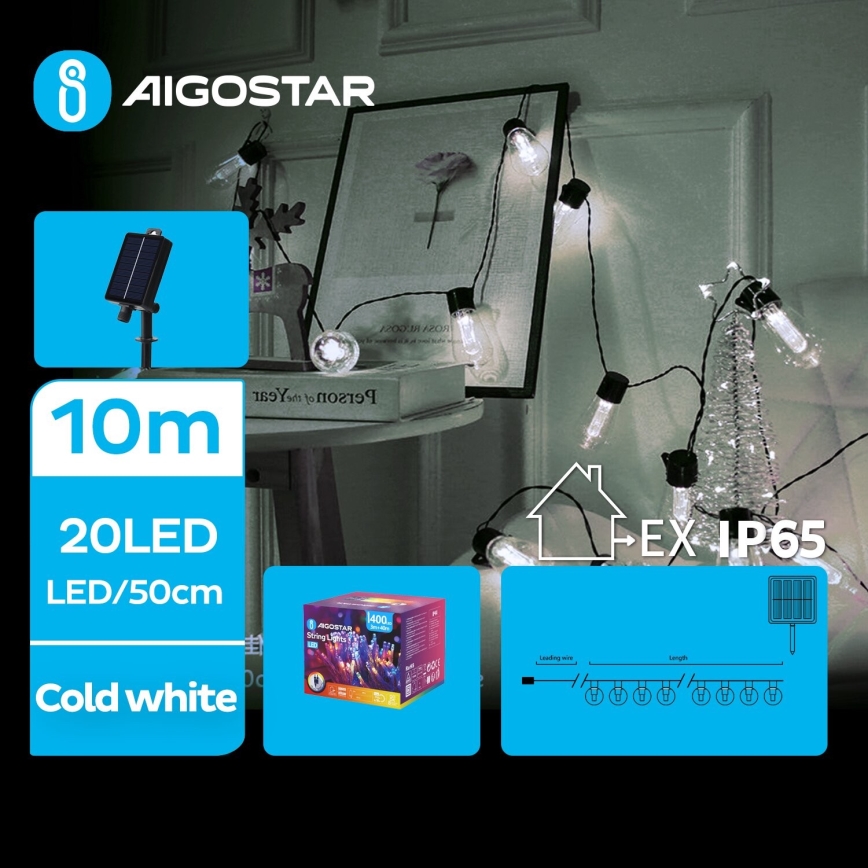Aigostar - LED aurinkokenno jouluketju 20xLED/8 toiminnot 11,5m 1200 mAh IP65 kylmänvalkoinen