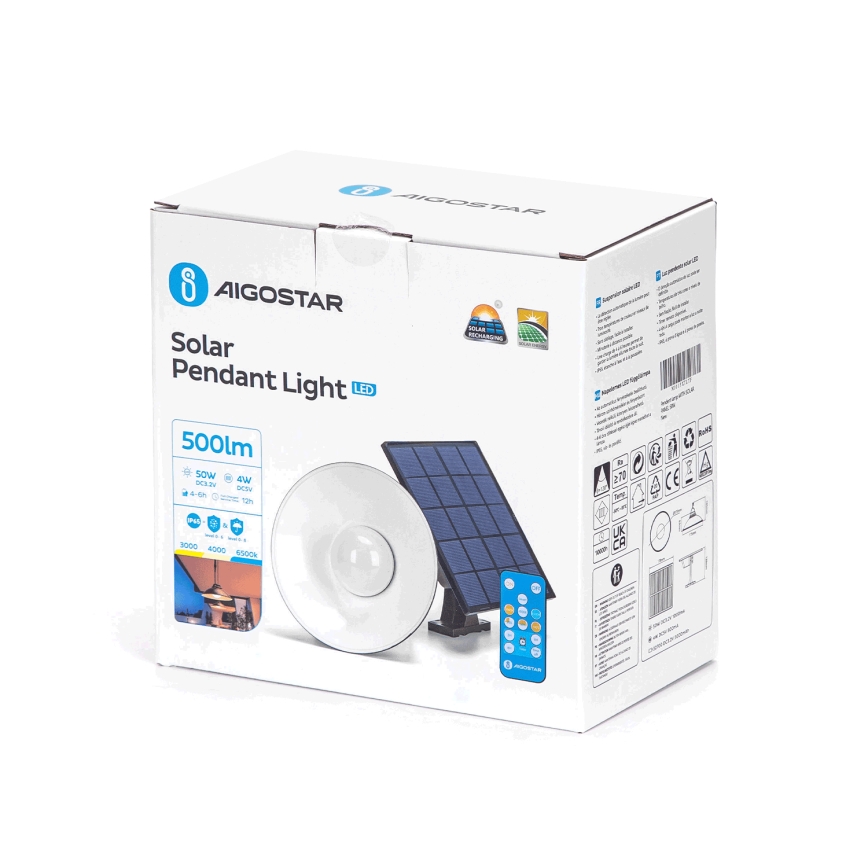 Aigostar - LED Himmennettävä aurinkokenno kattokruunu johdossa LED/3,2V 3000K/4000K/6500K IP65 + kauko-ohjaus