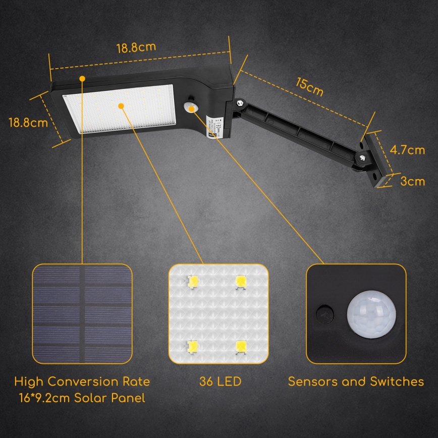 Aigostar - LED aurinkokenno katuvalaisin liiketunnistimella LED/2,3W/5,5V IP65
