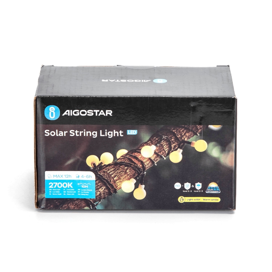 Aigostar - LED aurinkokennoketju koristeellinen ketju 50xLED/8 toiminnot 12m IP65 lämpimänvalkoinen