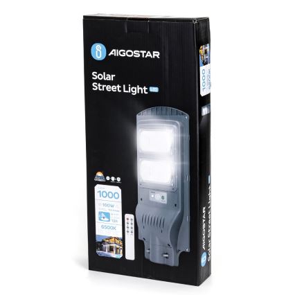 Aigostar - LED Aurinkokennokatuvalo anturilla LED/100W/3,2V 10000mAh IP65 6500K + kauko-ohjaus