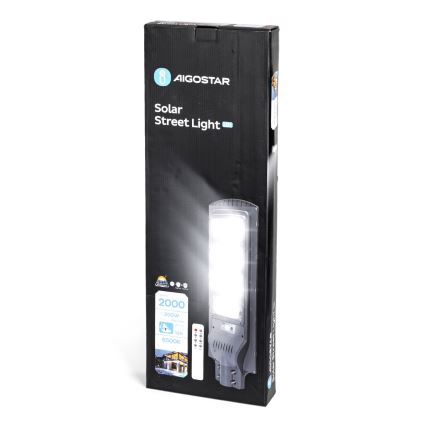 Aigostar - LED Aurinkokennokatuvalo anturilla LED/200W/3,2V 20000mAh IP65 6500K + kauko-ohjaus