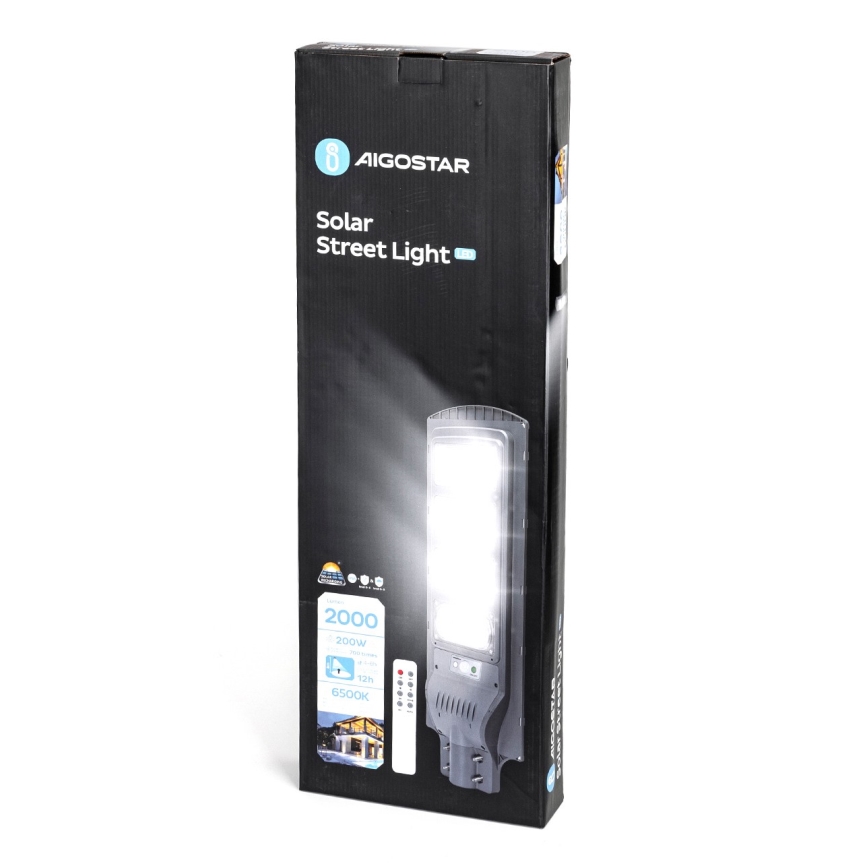 Aigostar - LED Aurinkokennokatuvalo anturilla LED/200W/3,2V 20000mAh IP65 6500K + kauko-ohjaus