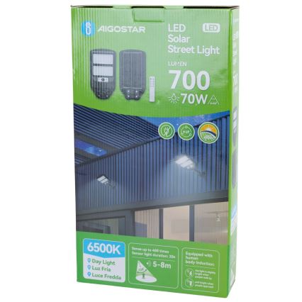 Aigostar - LED Aurinkokennokatuvalo anturilla LED/70W/3,2V 4000mAh IP65 6500K + kauko-ohjaus