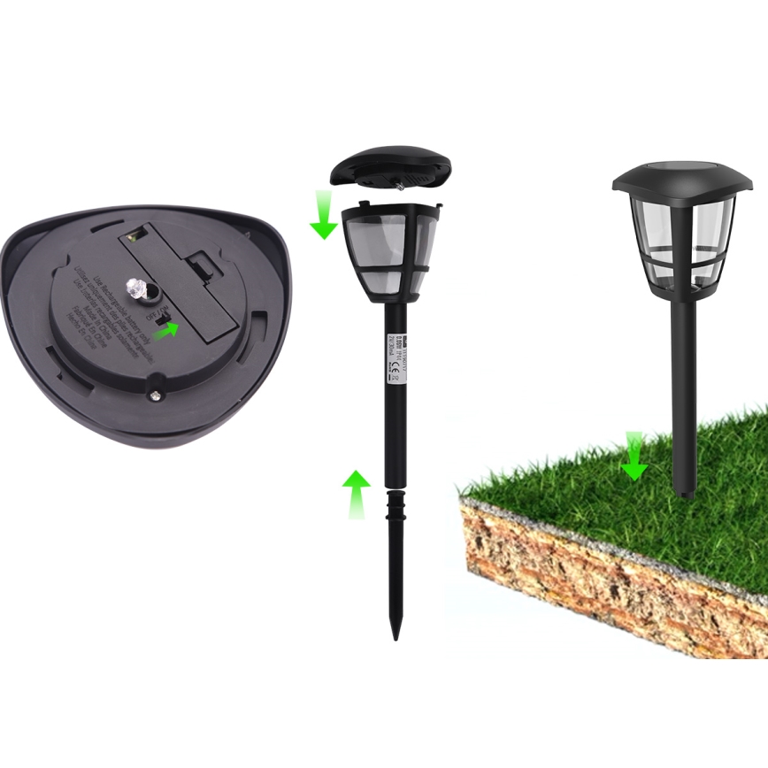 Aigostar - LED-aurinkokennolamppu LED/0,06W/2V 33,8 cm 6500K IP44 musta