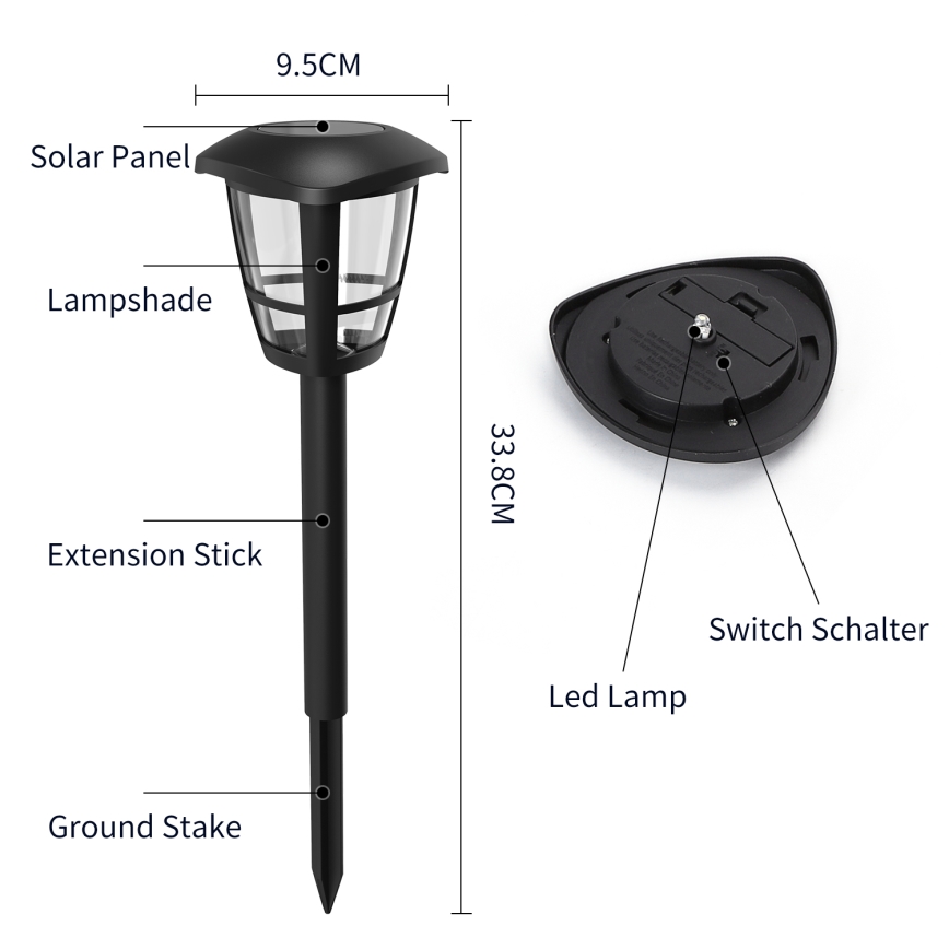 Aigostar - LED-aurinkokennolamppu LED/0,06W/2V 33,8 cm 6500K IP44 musta