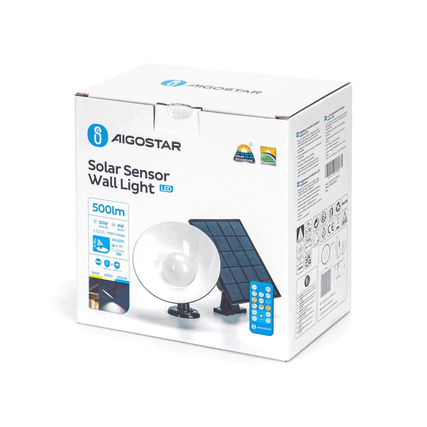 Aigostar - LED aurinkokennovalo anturilla LED/3,2V 3000K/4000K/6500K IP65 + kauko-ohjaus