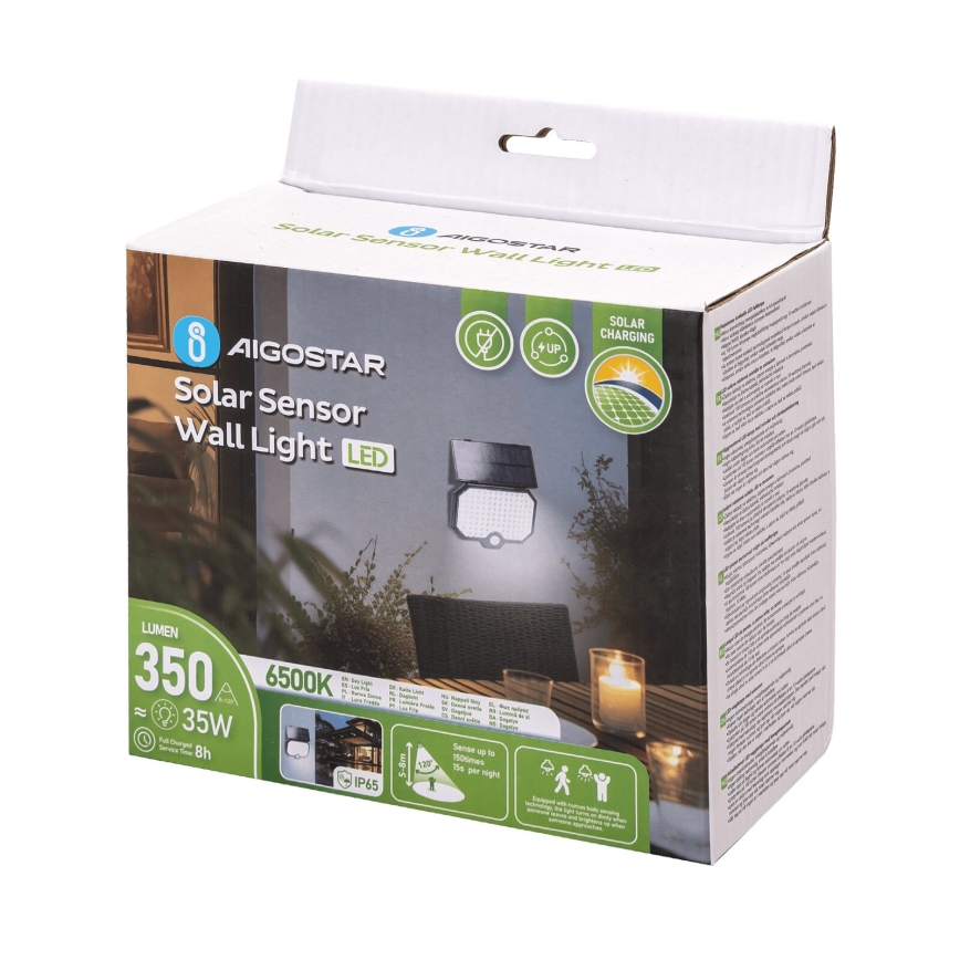 Aigostar - LED Aurinkokennovalo liiketunnistimella LED/2,4W/3,7V IP65
