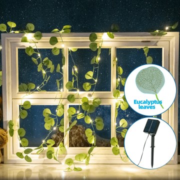 Aigostar - LED-aurinkoketju 100xLED/12m IP65 lämpimänvalkoinen eukalyptus