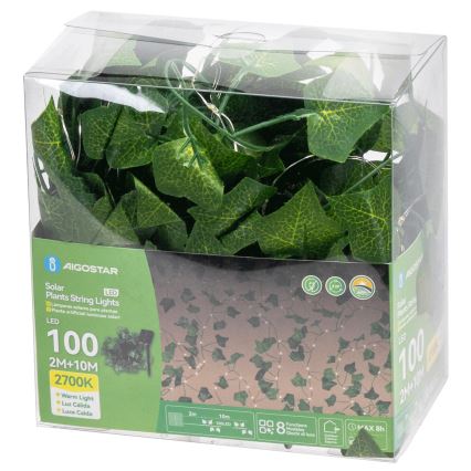Aigostar - LED-aurinkoketju 100xLED/12m IP65 lämpimänvalkoinen ivy