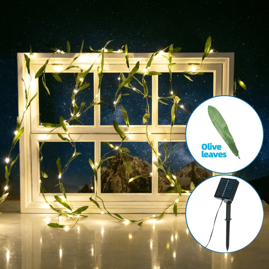 Aigostar - LED-aurinkoketju 100xLED/12m IP65 lämpimänvalkoinen oliivi
