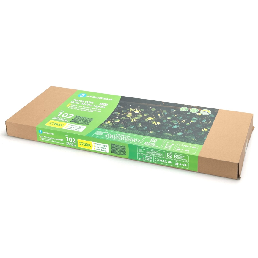 Aigostar - LED-aurinkoketju 102xLED/2x0,7m IP65 lämpimänvalkoinen eukalyptus