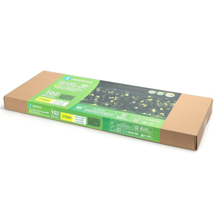 Aigostar - LED-aurinkoketju 102xLED/2x0,7m IP65 lämpimänvalkoinen ivy