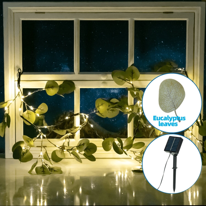 Aigostar - LED-aurinkoketju 110xLED/4m IP65 lämpimänvalkoinen eukalyptus