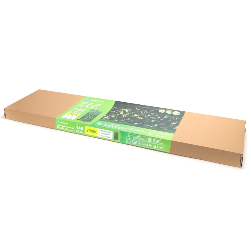 Aigostar - LED-aurinkoketju 148xLED/2x1,2m IP65 lämpimänvalkoinen eukalyptus