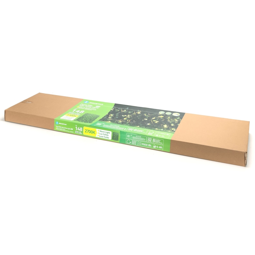 Aigostar - LED-aurinkoketju 148xLED/2x1,2m IP65 lämpimänvalkoinen ivy