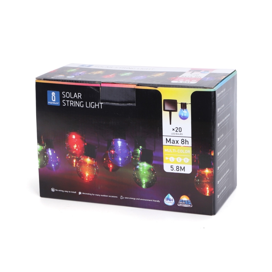 Aigostar - LED Aurinkoketju 20xLED/5,8m IP44 monivärinen