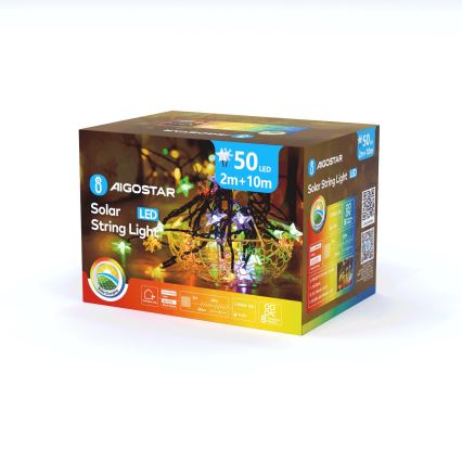 Aigostar - LED aurinkokäyttöinen joulukoristevalosarja 50xLED/8 toimintoa 800 mAh 12m IP65 monivärinen
