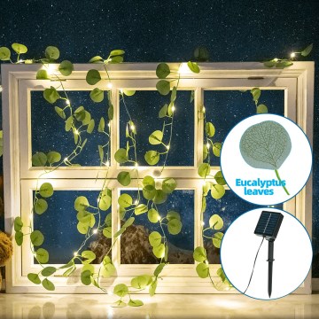 Aigostar - LED-aurinkoketju 50xLED/7m IP65 lämpimänvalkoinen eukalyptus