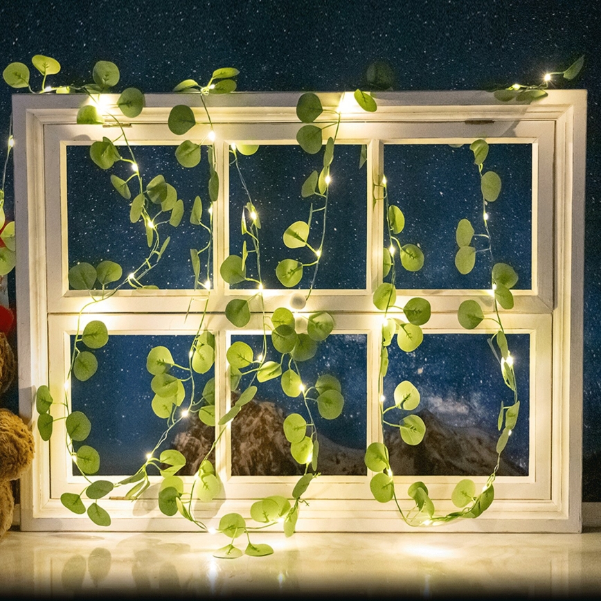 Aigostar - LED-aurinkoketju 50xLED/7m IP65 lämpimänvalkoinen eukalyptus