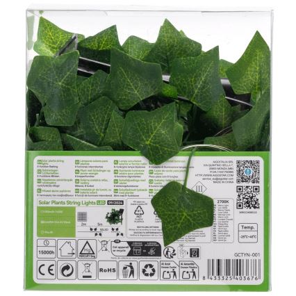 Aigostar - LED-aurinkoketju 50xLED/7m IP65 lämpimänvalkoinen ivy