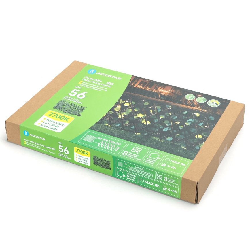 Aigostar - LED-aurinkoketju 56xLED/2x0,4m IP65 lämpimänvalkoinen eukalyptus