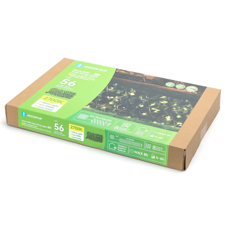 Aigostar - LED-aurinkoketju 56xLED/2x0,4m IP65 lämpimänvalkoinen ivy