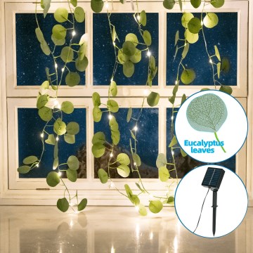 Aigostar - LED-aurinkoketju 70xLED/4x1m IP65 lämpimänvalkoinen eukalyptus