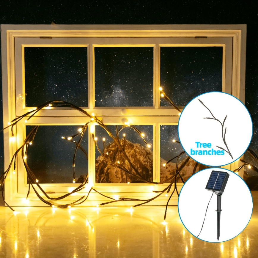 Aigostar - LED-aurinkoketju 72xLED/4m IP65 lämpimänvalkoinen puun oksat