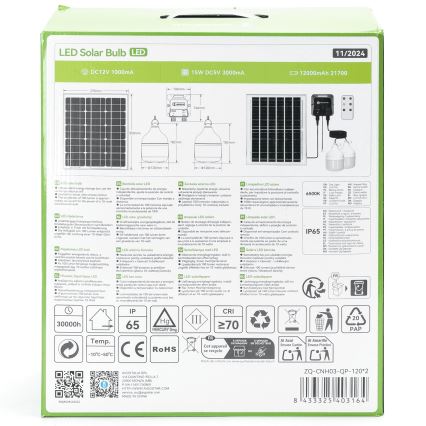Aigostar - LED-aurinkokruunu 2xLED/70W/12V 12000 mAh 6500K halkaisija 12 cm + kauko-ohjaus