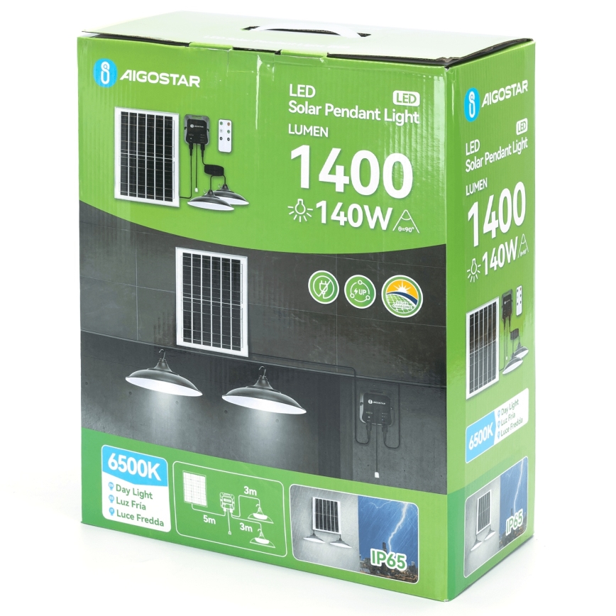 Aigostar - LED-aurinkokruunu 2xLED/70W/12V 12000 mAh 6500K halkaisija 23,5 cm + kauko-ohjaus