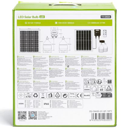 Aigostar - LED-aurinkokruunu anturilla 2xLED/70W/12V 12000 mAh 6500K halkaisija 12 cm + kauko-ohjaus