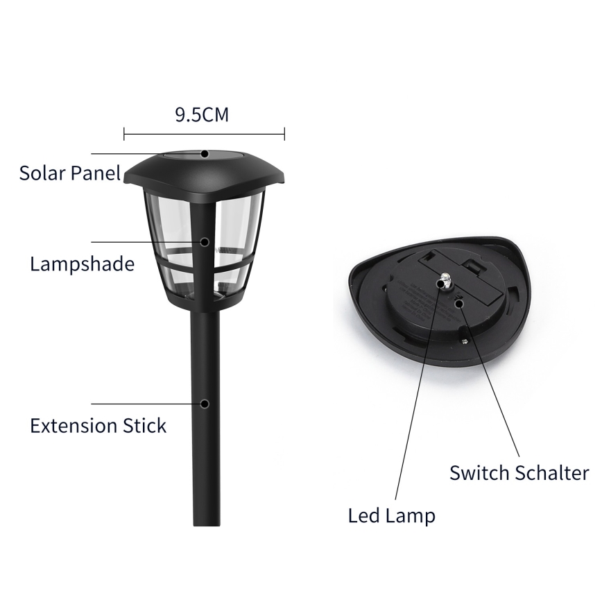 Aigostar - LED aurinkokäyttöinen lamppu LED/0,06W/2V 100 mAh 33,8 cm 6500K IP44 musta