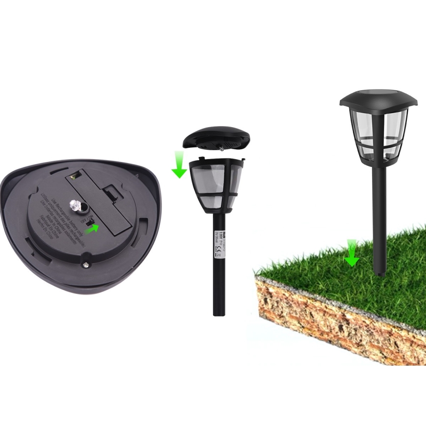 Aigostar - LED-aurinkolamppu LED/0,06W/2V 100 mAh 33,8 cm 6500K IP44 musta