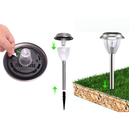 Aigostar - LED-aurinkolamppu LED/0,08W/2V 30,4 cm 6500K IP44 mattakromi