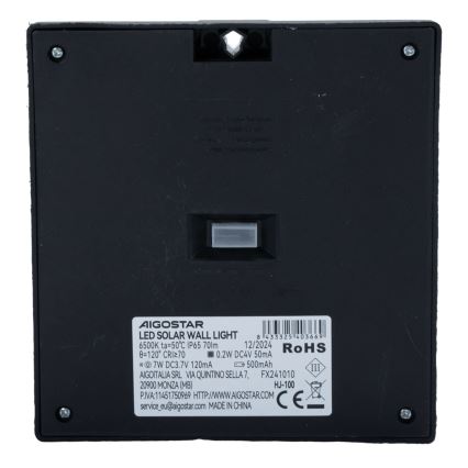 Aigostar - LED Aurinkopaneelivalaisin liiketunnistimella LED/3,7V 6500K 500 mAh IP65 musta