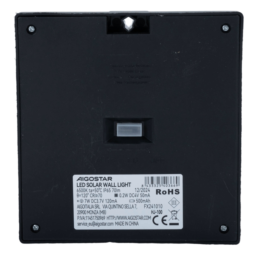 Aigostar - LED Aurinkopaneelivalaisin liiketunnistimella LED/3,7V 6500K 500 mAh IP65 musta