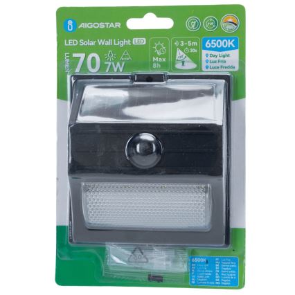 Aigostar - LED Aurinkopaneelivalaisin liiketunnistimella LED/3,7V 6500K 500 mAh IP65 musta