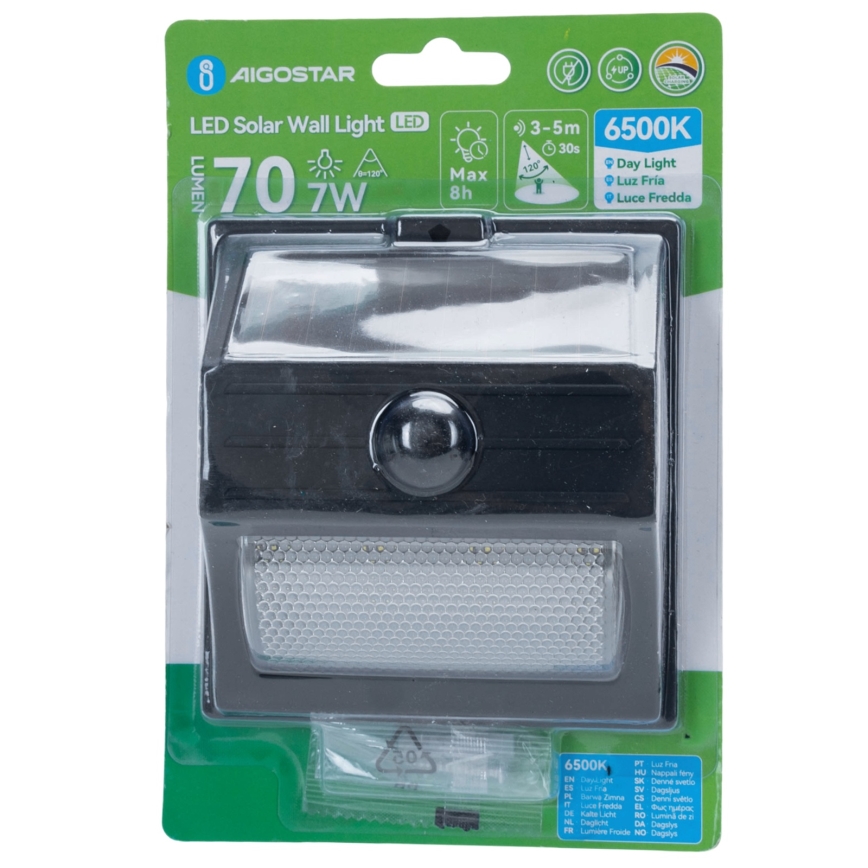 Aigostar - LED Aurinkopaneelivalaisin liiketunnistimella LED/3,7V 6500K 500 mAh IP65 musta
