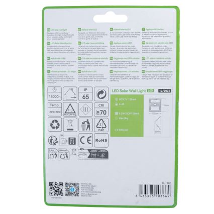 Aigostar - LED Aurinkopaneelivalaisin liiketunnistimella LED/3,7V 6500K 500 mAh IP65 musta