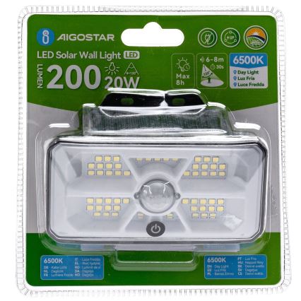 Aigostar - LED-aurinkovalaisin tunnistimella LED/3,7V 6500K 500 mAh IP65 musta