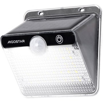 Aigostar - LED-aurinkovalaisin tunnistimella LED/3,7V 6500K 1200 mAh IP65 musta