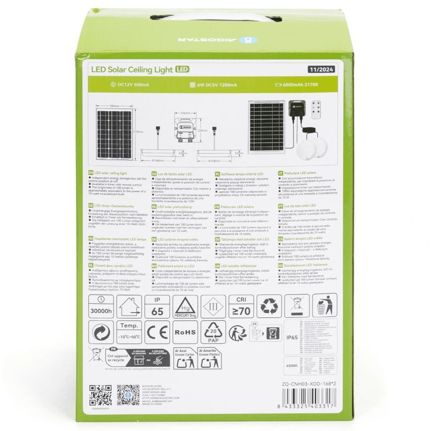Aigostar - LED-aurinkovalaistus 2xLED/35W/12V 6000 mAh 6500K halkaisija 16,8 cm + kauko-ohjaus