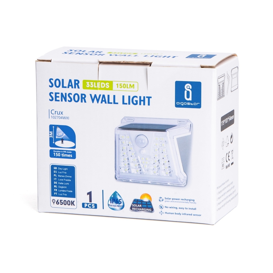 Aigostar - LED-aurinkovalo ulkokäyttöön anturilla LED/1,48W/3,7V  IP65