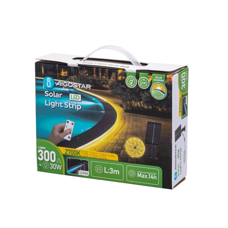 Aigostar - LED Himmennettävä aurinko nauha LED/1,6W/3,2V 3 m 2700K IP65 + kauko-ohjaus