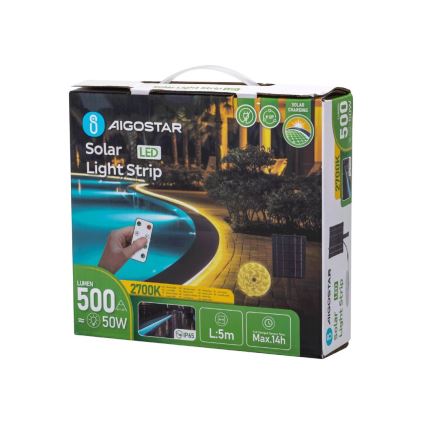 Aigostar - LED Himmennettävä aurinko nauha LED/5W/3,2V 5 m 2700K IP65 + kauko-ohjaus