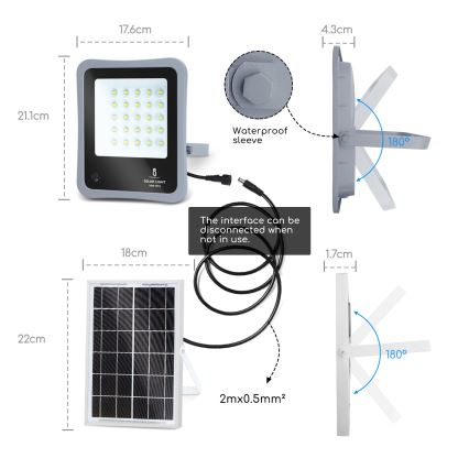 Aigostar - LED Himmennettävä aurinko valonheitin LED/30W/3,2V IP67 + kaukosäädin